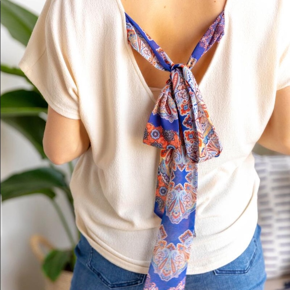 FRANCESCAS - Cream Scarf Tie Short Sleeve Top 🦋